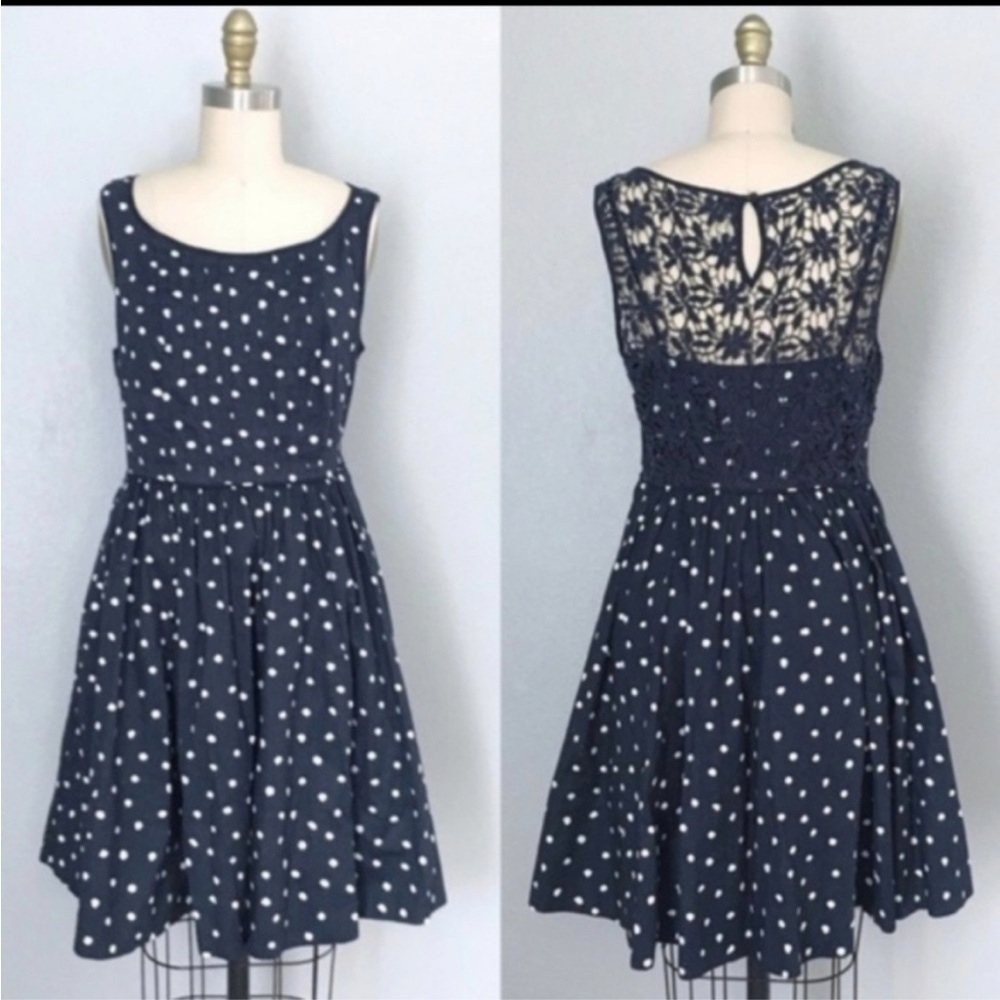Moulinette Soeurs For Anthropologie Navy Polka Dot Lace Back Dress 0 Retro